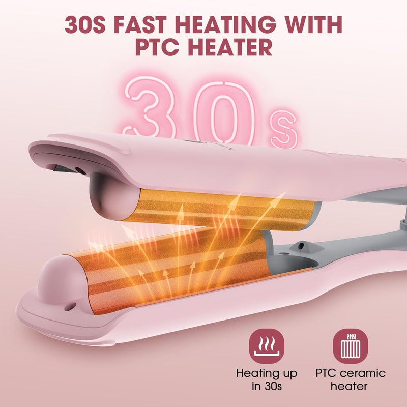 miropure Curling Iron Hair Crimper Waver, Waves Curling Wand 1 inch with 30S Fast Heating & PTC Heater, Deep Waver Hair Curler for Women, Dual Voltage, Pink - Image 2